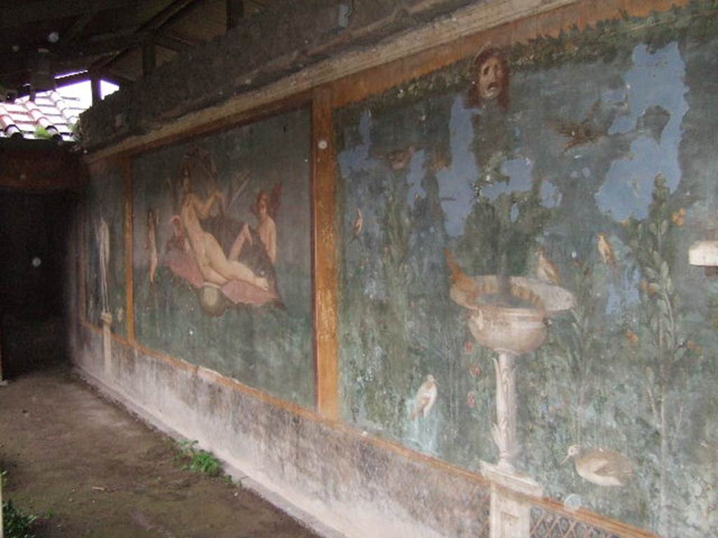 II.3.3 Pompeii. December 2006. Room 11, west panel of south wall of peristyle. Detail of wall painting of a bird.
