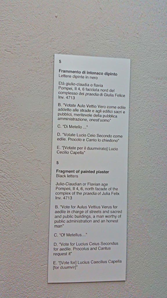 II.4.6 Pompeii. Information description card for inv. 4713 from Naples Archaeological Museum.
Photo courtesy of Giuseppe Ciaramella, June 2017.
