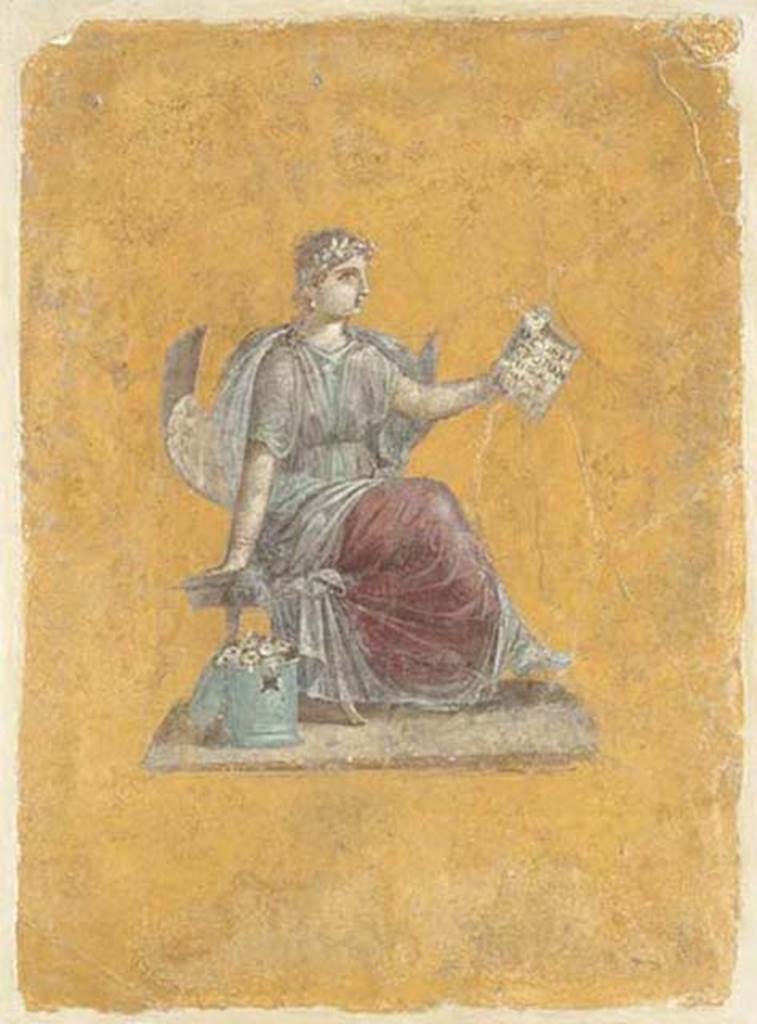 II.4.10/3 Pompeii. Found 20th July 1755 in cubiculum (Ambiente 97).
Clio, the muse of history.
Now in the Louvre, Paris, inventory number P5.