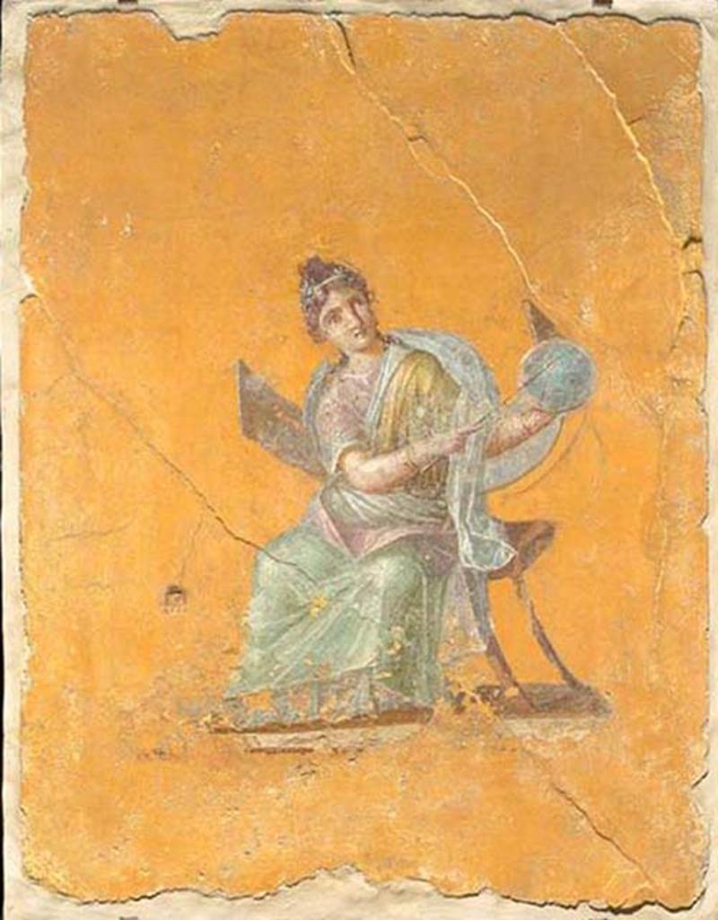 II.4.10/3 Pompeii. Found 20th July 1755 in cubiculum (Ambiente 97).
Urania, the muse of astronomy.
Now in the Louvre, Paris, inventory number P12.