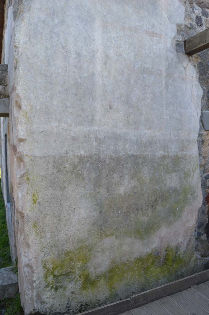 II.4.10 Pompeii. March 2019.
East end of exterior south wall in peristyle/garden area, with remaining painted stucco.
Foto Taylor Lauritsen, ERC Grant 681269 DÉCOR.