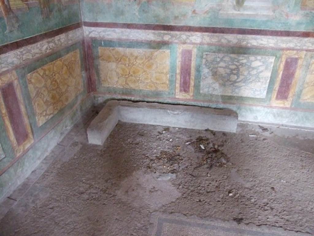 III.4.b Pompeii. March 2009. Room 3, lower north-west corner of cubiculum/oecus.
According to Spinazzola, a plaster-cast of the remains of the sides of the bed found along the north wall of the room was made.
See Spinazzola, V. Pompei, alla luce degli Scavi Nuovi di Via dell’Abbondanza (Anni 1910-1923), Vol.2, (p.693, fig.661). 

.