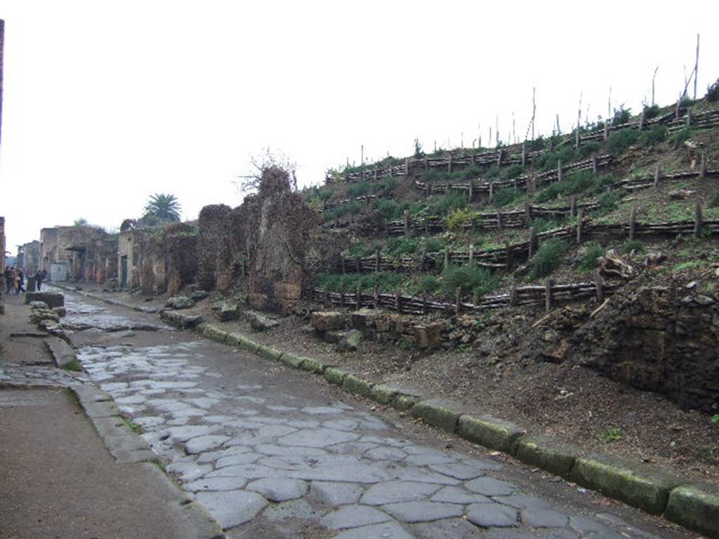 III.7.1, and III.7.2 December 2005. Front of insula III.7 on Via dell’Abbondanza,  looking west
