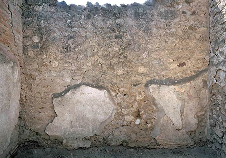 V.1.18 Pompeii. c.2005-2008. Room “c”.
West wall before restoration. Photo by Hans Thorwid.
Photo courtesy of The Swedish Pompeii Project.