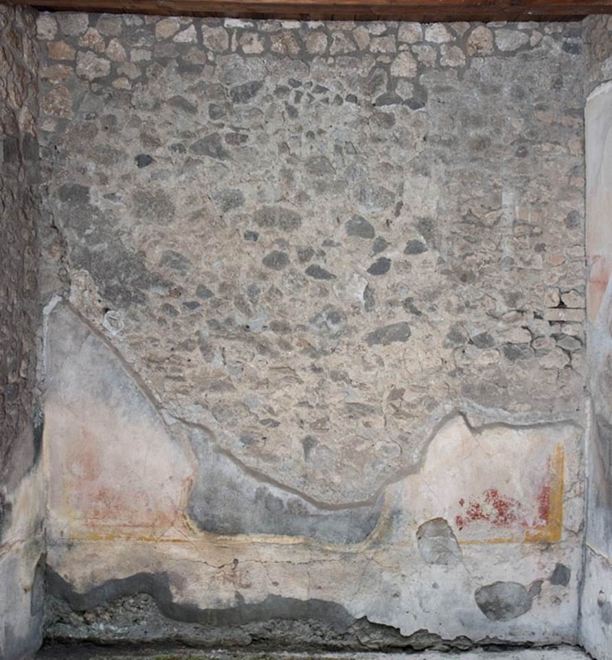 V.1.23 Pompeii. 2012.
Room “k”, west wall of room on north side of tablinum area. Photo by Hans Thorwid.
“West wall in room in 2012, after the reconstruction in 2008 when the room was roofed.
Restored parts of the wall photographed and merge with the lower part and floor line of earlier photos from 2005-07.”
Photo and words courtesy of the Swedish Pompeii Project.