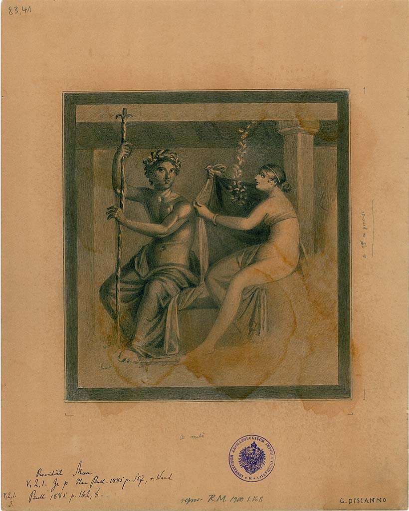 V.2.1 Pompeii. Room 9, north wall, painting by G. Discanno of Danae and Zeus.  
DAIR 83.41. Photo � Deutsches Arch�ologisches Institut, Abteilung Rom, Arkiv. 
