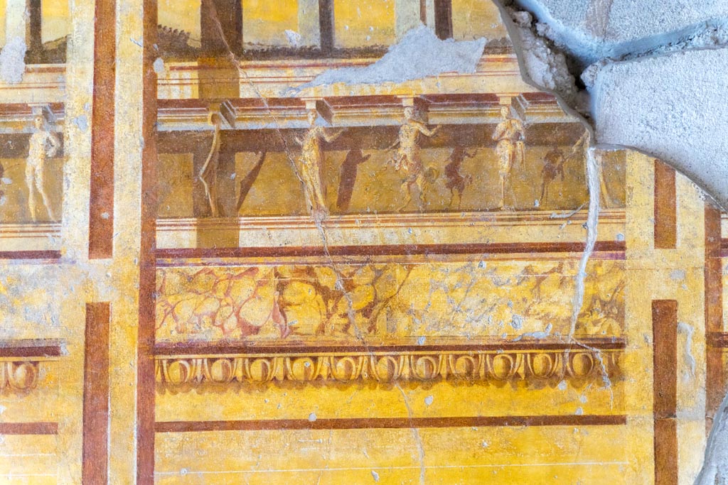 V.2.i Pompeii. March 2023.
Room 19, detail of upper east wall of exedra at north end. Photo courtesy of Johannes Eber.