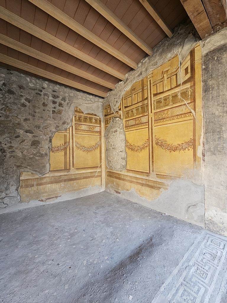 V.2.i Pompeii. November 2024.
Room 19, looking towards south-west corner and west wall. Photo courtesy of Annette Haug.