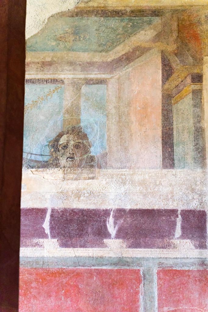 V.2.i Pompeii. March 2023.
Room 21, Corinthian oecus, detail from upper north-east corner. Photo courtesy of Johannes Eber.