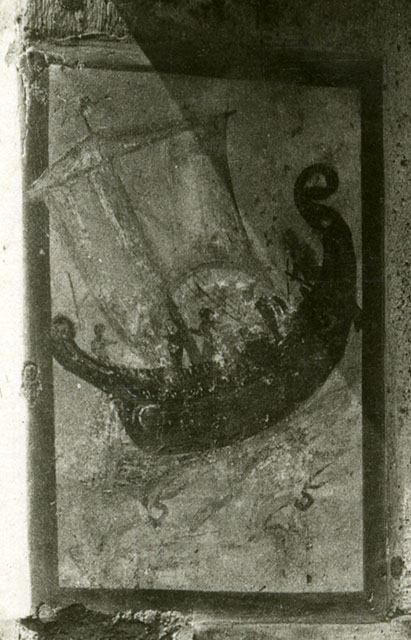 V.4.13 Pompeii. March 2009. Entrance to kitchen and latrine. According to Boyce, painted on the south wall of the kitchen, on a white background, were two yellow serpents. They were near a very small cylindrical altar. In the zone above, one Lar was visible at the time of excavation. See Boyce G. K., 1937. Corpus of the Lararia of Pompeii. Rome: MAAR 14. (p.42, no.127) According to Giacobello, the lararium was on the south wall, the hearth was located near to the east wall.
The kitchen might not be accesible because of vegetation.
See Giacobello, F., 2008. Larari Pompeiani: Iconografia e culto dei Lari in ambito domestico. Milano: LED Edizioni. (p.170)
According to Van der Poel’s plan, the latrine was in the north-east corner of the kitchen.
See Van der Poel, H. B., 1986. Corpus Topographicum Pompeianum, Part IIIA. Austin: University of Texas. (p. 79)
Not yet photographed.