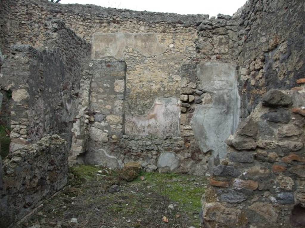 V.5.2 Pompeii. December 2007. Summer triclinium on the east side of the light courtyard, looking north through rear window into winter triclinium. 
According to Mau, found on the wall of this summer triclinium was a scratched graffito. It read �
Fures foras, frugi intro    [CIL IV 4278]
This translated as - 
Let thieves keep out, let honest folk come in    [CIL IV 4278]
See Mau, A., 1907, translated by Kelsey, F. W., Pompeii: Its Life and Art. New York: Macmillan. (p. 343-44 including description and plan).
