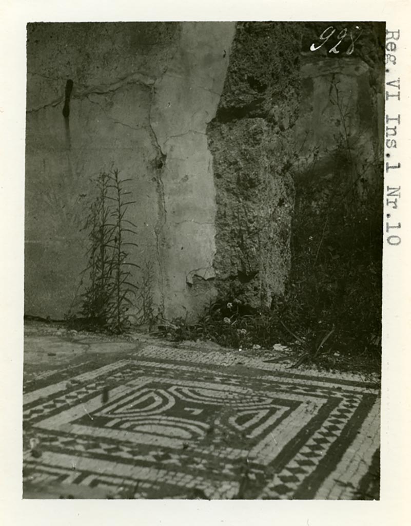 VI.1.10 Pompeii. Pre-1937-39. Room 4, detail from mosaic floor in ala on north side of atrium.
Photo courtesy of American Academy in Rome, Photographic Archive. Warsher collection no. 928.