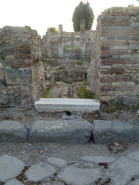 VI.2.19 Pompeii. September 2005. Entrance doorway, looking west.
According to Garcia y Garcia, two bombs fell here that caused the grave ruin and abandonment of the area. The prothyron was destroyed, two rooms to the south of it, and a part of the atrium. The north perimeter wall was also destroyed for a large area of 4 x 4m. See Garcia y Garcia, L., 2006. Danni di guerra a Pompei. Rome: L’Erma di Bretschneider. (p.74)



 
