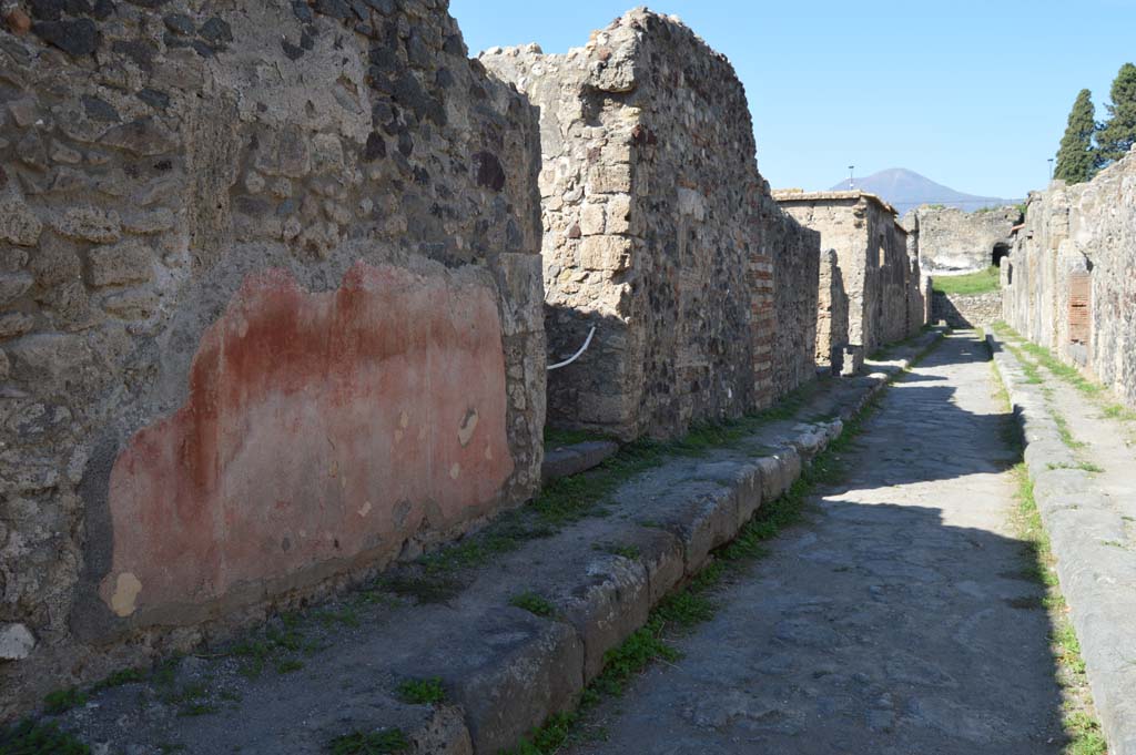 Vicolo di Modesto, October 2017. Looking north along west side near doorway to VI.2.25, with painted plaster.
Foto Taylor Lauritsen, ERC Grant 681269 DÉCOR.