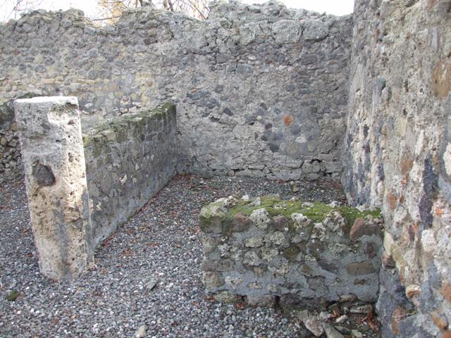 VI.5.3 Pompeii. December 2007. Room 20, detail of painted plaster in niche on west wall. Niche with white background and green painted plants.