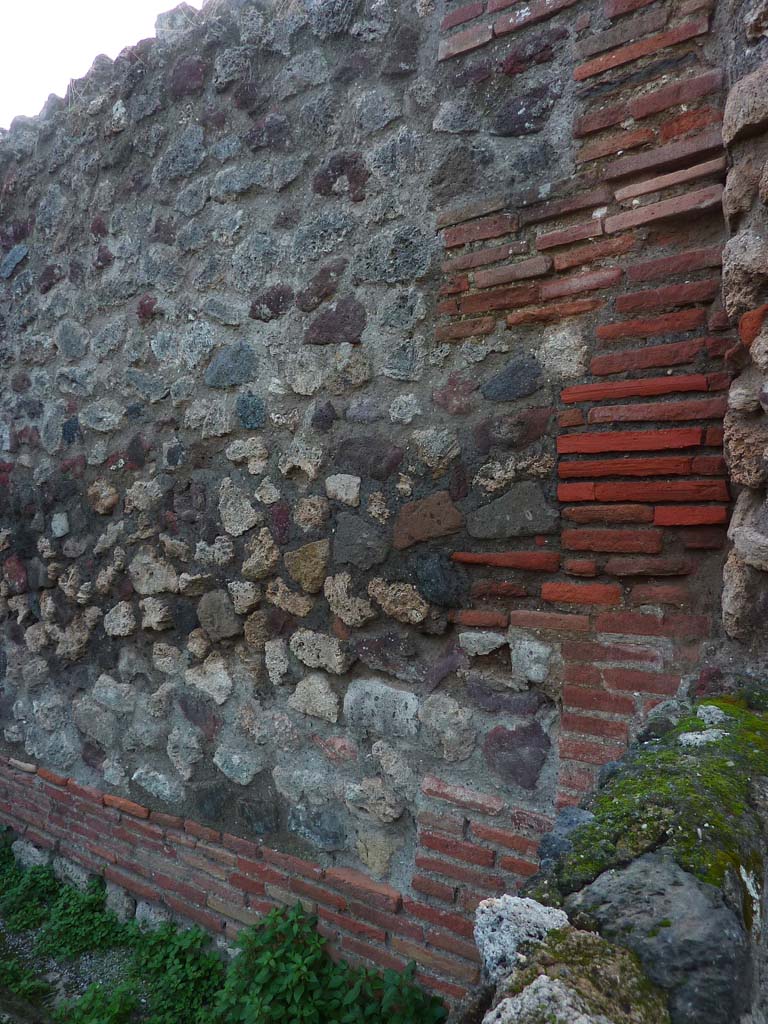 VI.5.10 Pompeii. November 2021. 
West wall of peristyle, at north end near entrance doorway. Photo courtesy of H�l�ne Dessales.
