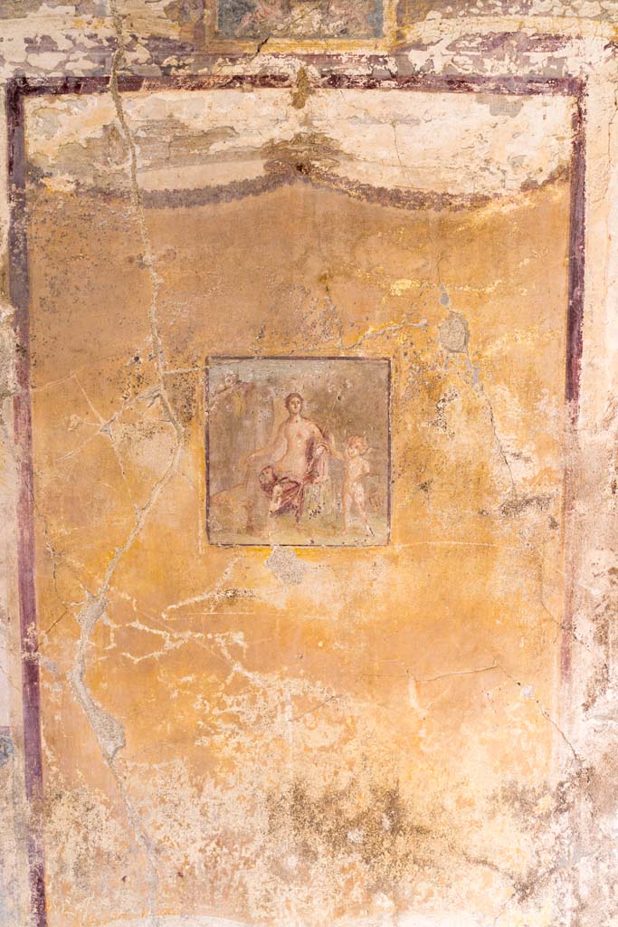 VI.7.23 Pompeii. July 2021.
Painted panel from centre of south wall of tablinum. Photo courtesy of Johannes Eber.