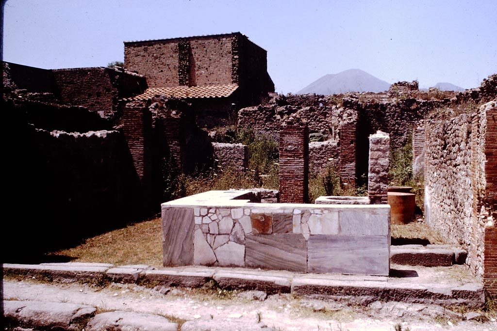 VI.8.9 Pompeii, on left. 1964. Looking north. VI.8.10, steps to upper floor, is on the right. Photo by Stanley A. Jashemski.
Source: The Wilhelmina and Stanley A. Jashemski archive in the University of Maryland Library, Special Collections (See collection page) and made available under the Creative Commons Attribution-Non Commercial License v.4. See Licence and use details.
J64f1553