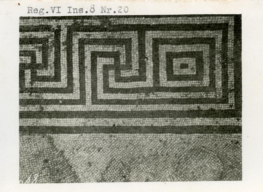 VI.8.20 Pompeii. Pre-1937-39. Room 6, detail of mosaic floor.
Photo courtesy of American Academy in Rome, Photographic Archive. Warsher collection no. 889.