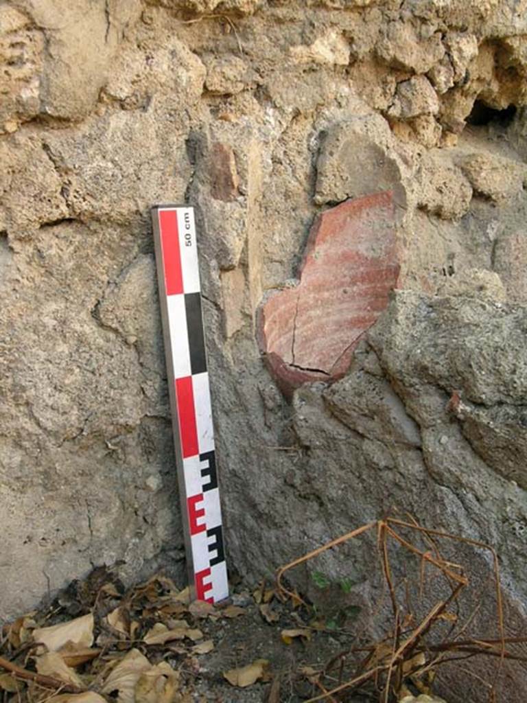 VI.8.20 Pompeii. June 2006. North-west corner of peristyle area showing remains of wall between treading tubs. Photo courtesy of Nicolas Monteix.