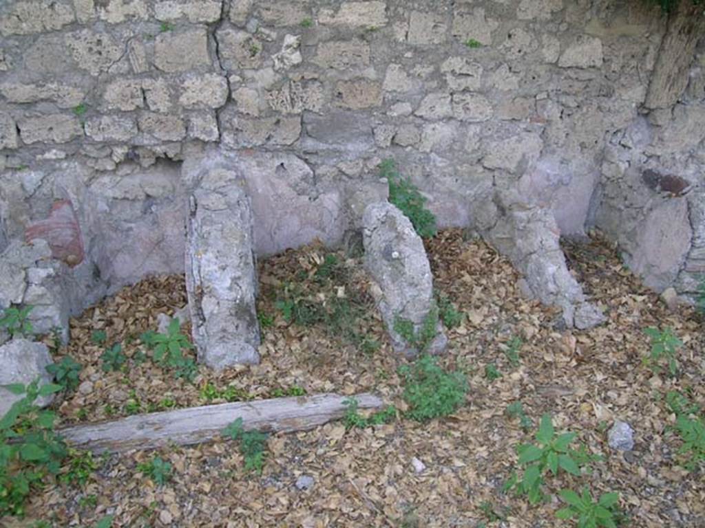 VI.8.20 Pompeii. June 2005. Looking towards remains of small treading tubs on north side of peristyle area. Photo courtesy of Nicolas Monteix.