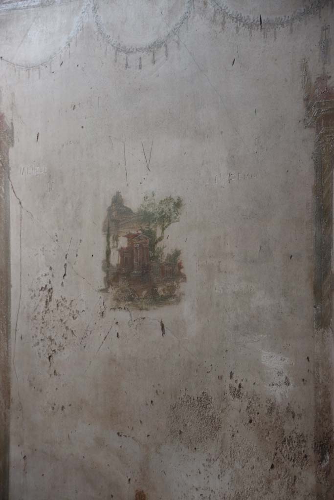 VI.8.23 Pompeii. September 2017. Painted central panel on south wall of cubiculum.
Photo courtesy of Klaus Heese.