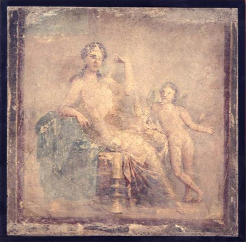 VI.9.2 Pompeii. Wall painting of a sitting woman with cupid. Photo � The Trustees of the British Museum. Inventory number 1857, 0415.3.