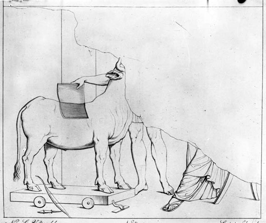 230960 Bestand-D-DAI-ROM-W.131.jpg
VI.9.2 Pompeii. W.131. Drawing of fragment of wall painting from east end of south wall of atrium, Daedalus and Pasiphae. See Real Museo Borbonico, VII, taf 40. See Helbig, W., 1868. Wandgem�lde der vom Vesuv versch�tteten St�dte Campaniens. Leipzig: Breitkopf und H�rtel. (1208)
Photo by Tatiana Warscher. With kind permission of DAI Rome, whose copyright it remains. 
See http://arachne.uni-koeln.de/item/marbilderbestand/230960 

