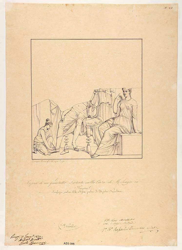 VI.9.2 Pompeii. Drawing by Giuseppe Marsigli, of painting from south wall of atrium. 
Now in Naples Archaeological Museum. Inventory number ADS 309.
Photo � ICCD. http://www.catalogo.beniculturali.it
Utilizzabili alle condizioni della licenza Attribuzione - Non commerciale - Condividi allo stesso modo 2.5 Italia (CC BY-NC-SA 2.5 IT)
