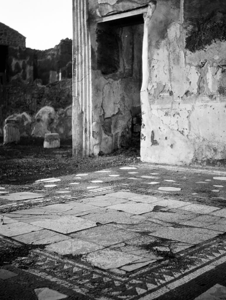 VI.9.5 Pompeii. W718.
Tablinum 26, mosaic floor, looking towards north-west corner with doorway to triclinium 27.
Photo by Tatiana Warscher. Photo © Deutsches Archäologisches Institut, Abteilung Rom, Arkiv.