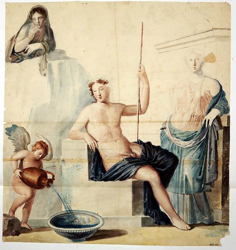 VI.9.6 Pompeii. Painting by Giuseppe Marsigli, of Narcissus, from the south wall of the triclinium.
Now in Naples Archaeological Museum. Inventory number ADS 355.
Photo � ICCD. http://www.catalogo.beniculturali.it
Utilizzabili alle condizioni della licenza Attribuzione - Non commerciale - Condividi allo stesso modo 2.5 Italia (CC BY-NC-SA 2.5 IT)
