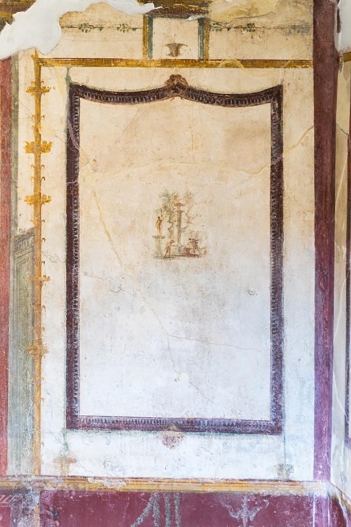 VI.9.6 Pompeii. January 2023.
Room 21, side panel from north end of west wall. Photo courtesy of Johannes Eber.