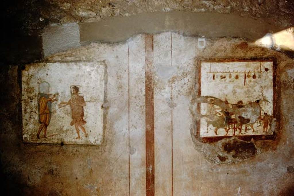VI.10.1 Pompeii. 1959. Frescoes on south wall of rear room. Photo by Stanley A. Jashemski.
Source: The Wilhelmina and Stanley A. Jashemski archive in the University of Maryland Library, Special Collections (See collection page) and made available under the Creative Commons Attribution-Non Commercial License v.4. See Licence and use details.
J59f0532
