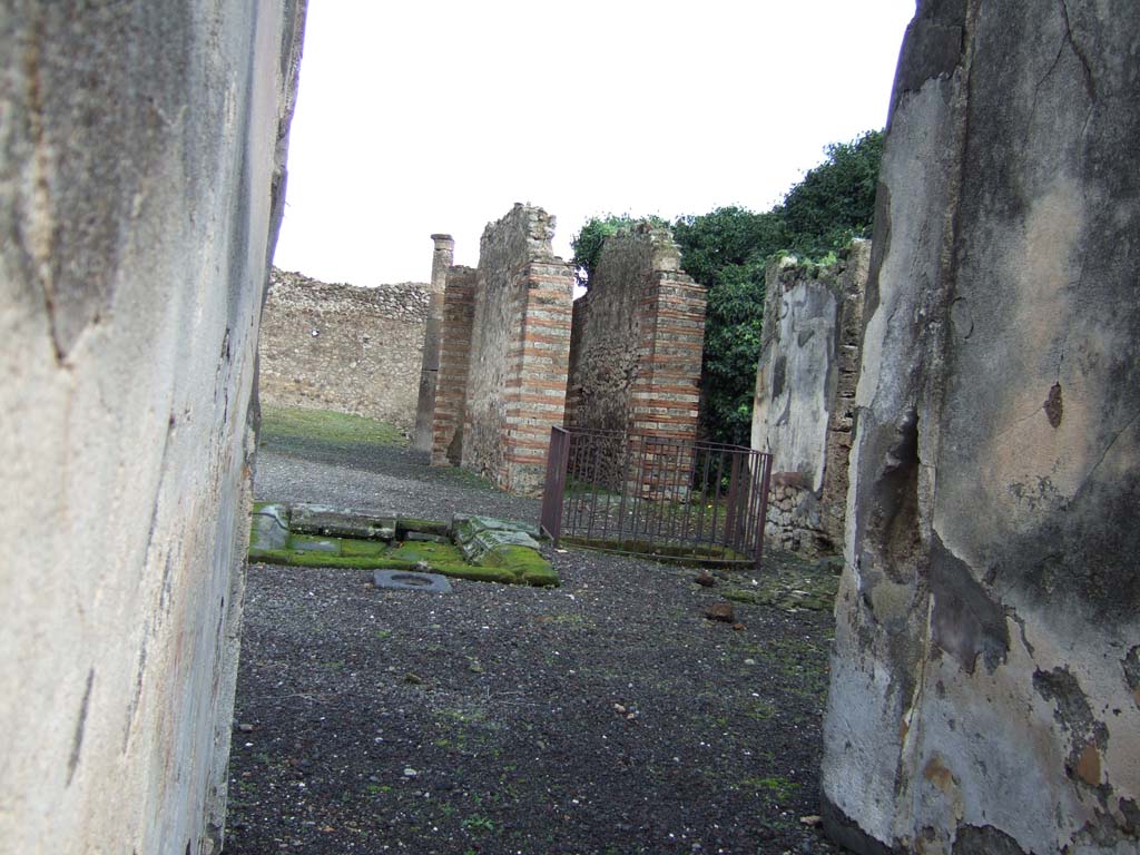 VI.10.6 Pompeii. December 2005. Entrance corridor or fauces, and painted plaster on south wall.  
