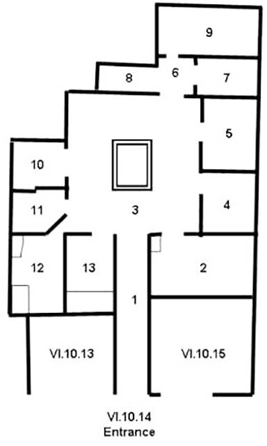 VI.10.14 Pompeii. Unnamed house
Room plan