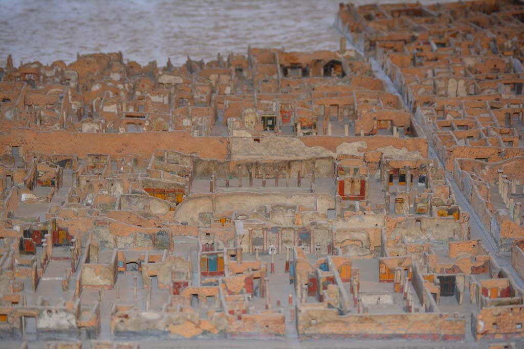 VI.11.9/10 Pompeii. July 2017. Looking east across VI.9 (VI.9.6/7 lower right) towards VI.11.9/10 across the centre.
From cork model in Naples Archaeological Museum.
Foto Annette Haug, ERC Grant 681269 D�COR.
