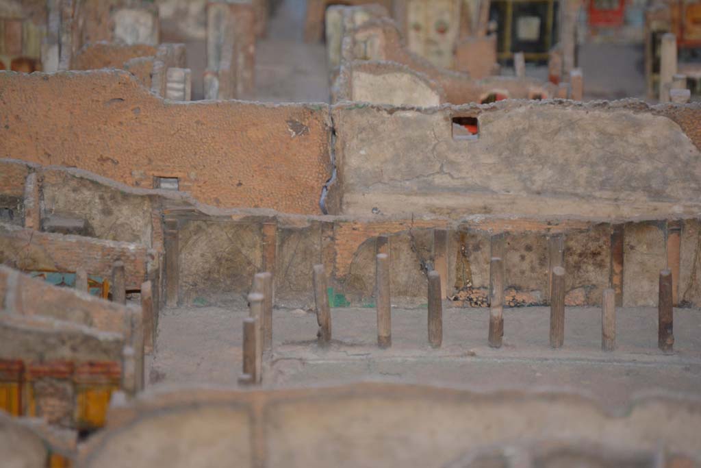 VI.11.9/10 Pompeii. July 2017. Looking east towards north-east corner of peristyle 36. 
From cork model in Naples Archaeological Museum.
Foto Annette Haug, ERC Grant 681269 D�COR.
