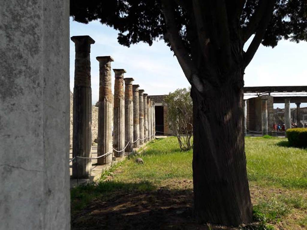VI.12.2 Pompeii. April 2017. Looking south along east portico, from the north-east corner of rear peristyle.  
Photo courtesy of Dr Paul J. Turner.
