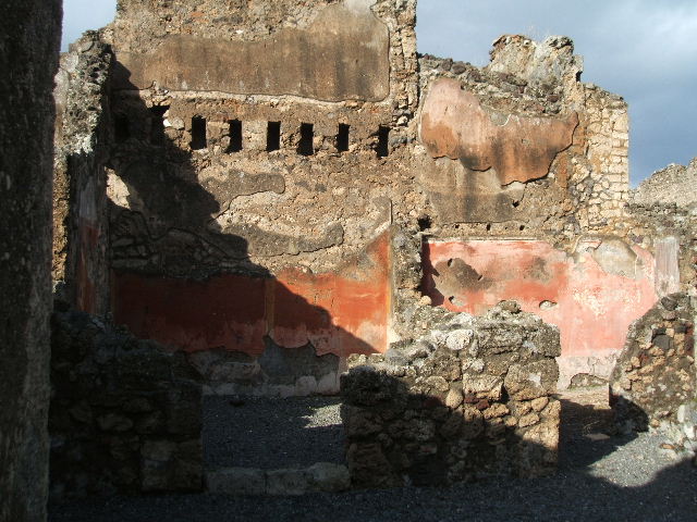 VI.14.8 Pompeii. December 2006. East side of shop, with doorway to VI.14.9.