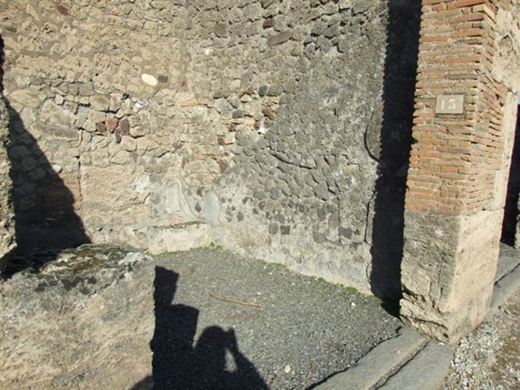 VI.14.13 Pompeii. December 2007. North wall of shop.