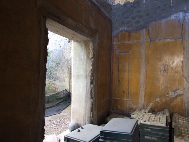 VI.14.20 Pompeii. March 2009. Room 13. Decorated border on top of painted plaster.
