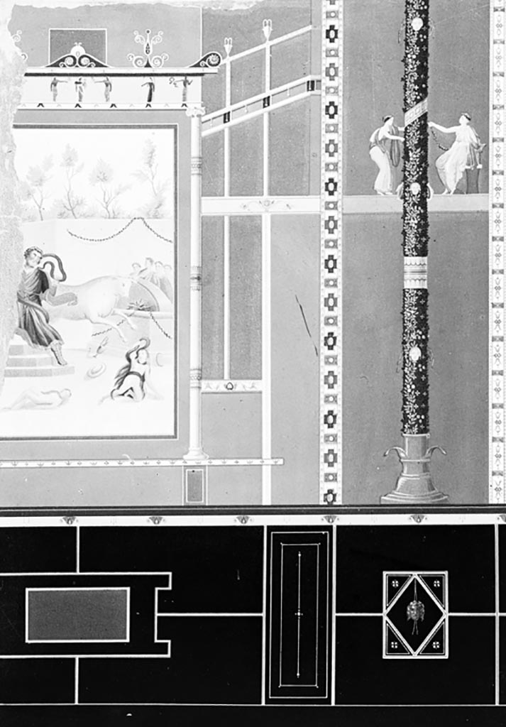 VI.14.30 Pompeii. W.80.
Water colour by Discanno showing the decoration from the south wall of atrium, with central painting.
Photo by Tatiana Warscher. Photo © Deutsches Archäologisches Institut, Abteilung Rom, Arkiv.
