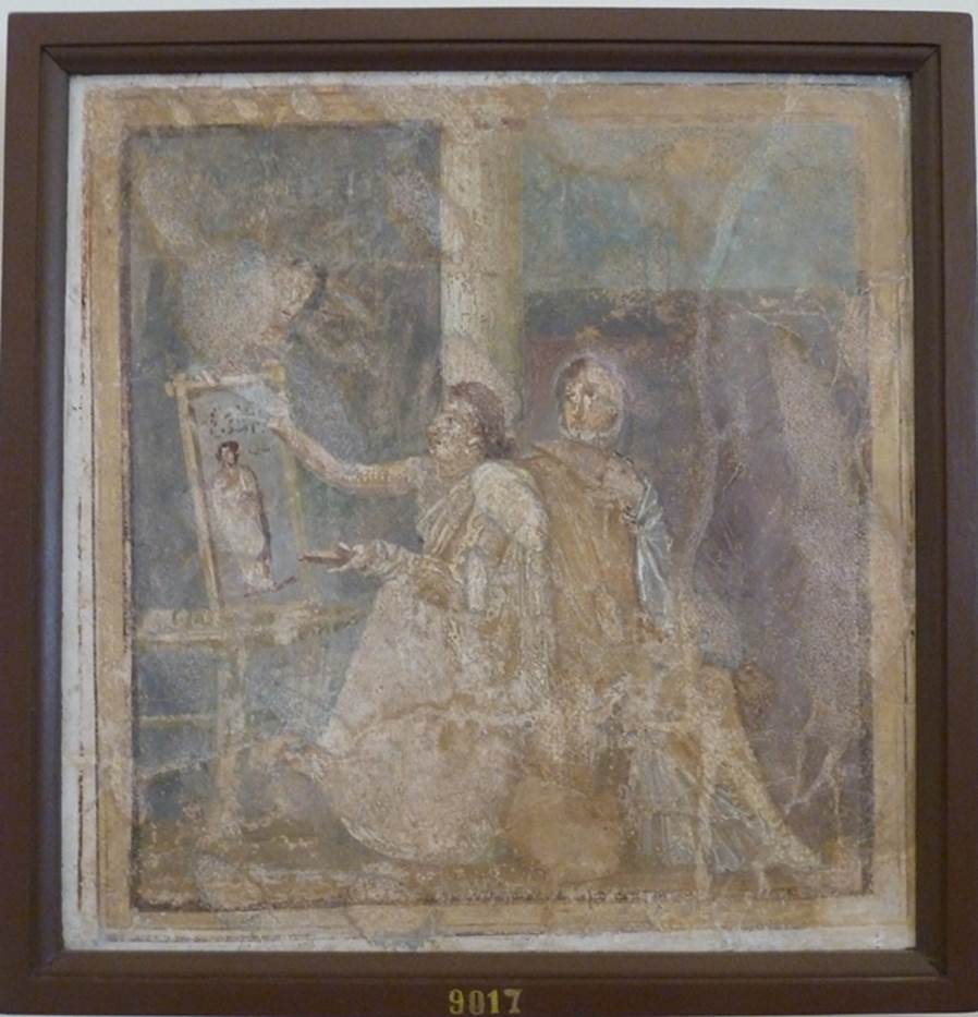 VI.14.42 Pompeii.  Room on south side (right) from tablinum. Wall painting of Phaedra and wet nurse or two women in conversation. Now in Naples Archaeological Museum.  Inventory number 9378. See Helbig, W., 1868. Wandgemälde der vom Vesuv verschütteten Städte Campaniens. Leipzig: Breitkopf und Härtel. (1433 described as Woman and ladies maid).
See Schefold, K., 1957. Die Wände Pompejis. Berlin: De Gruyter. (p. 138).
