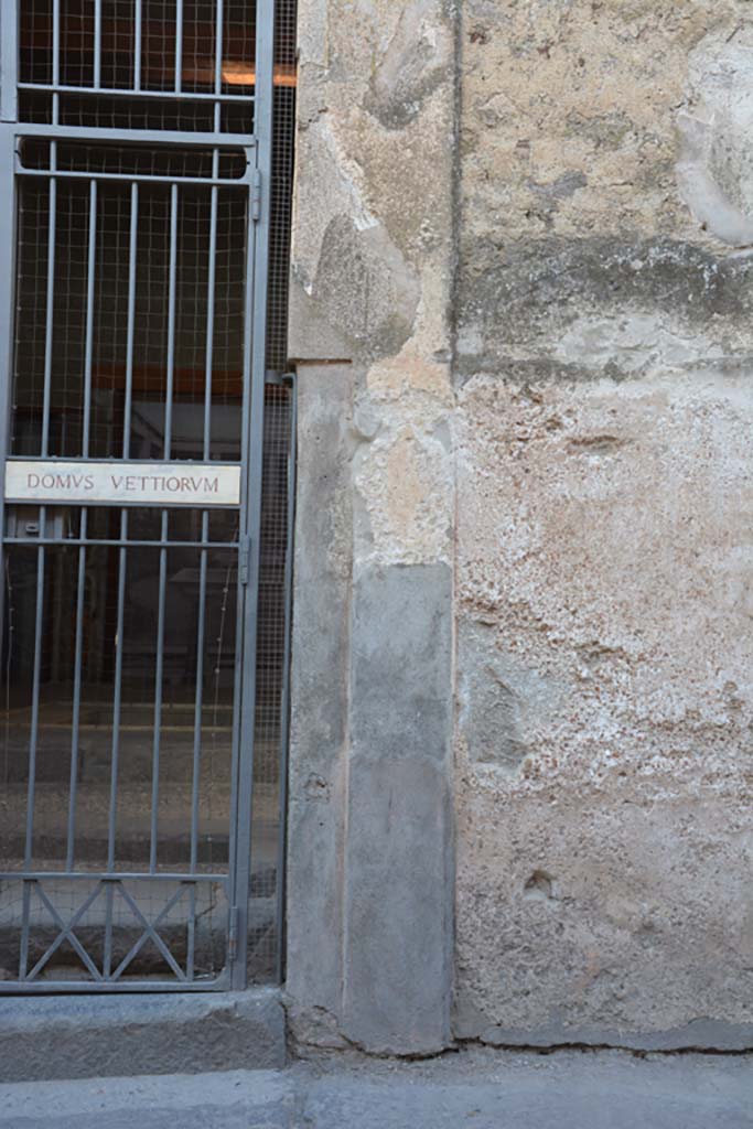 VI.15.1 Pompeii. July 2017. Detail from north side of entrance doorway.
Foto Annette Haug, ERC Grant 681269 DÉCOR.