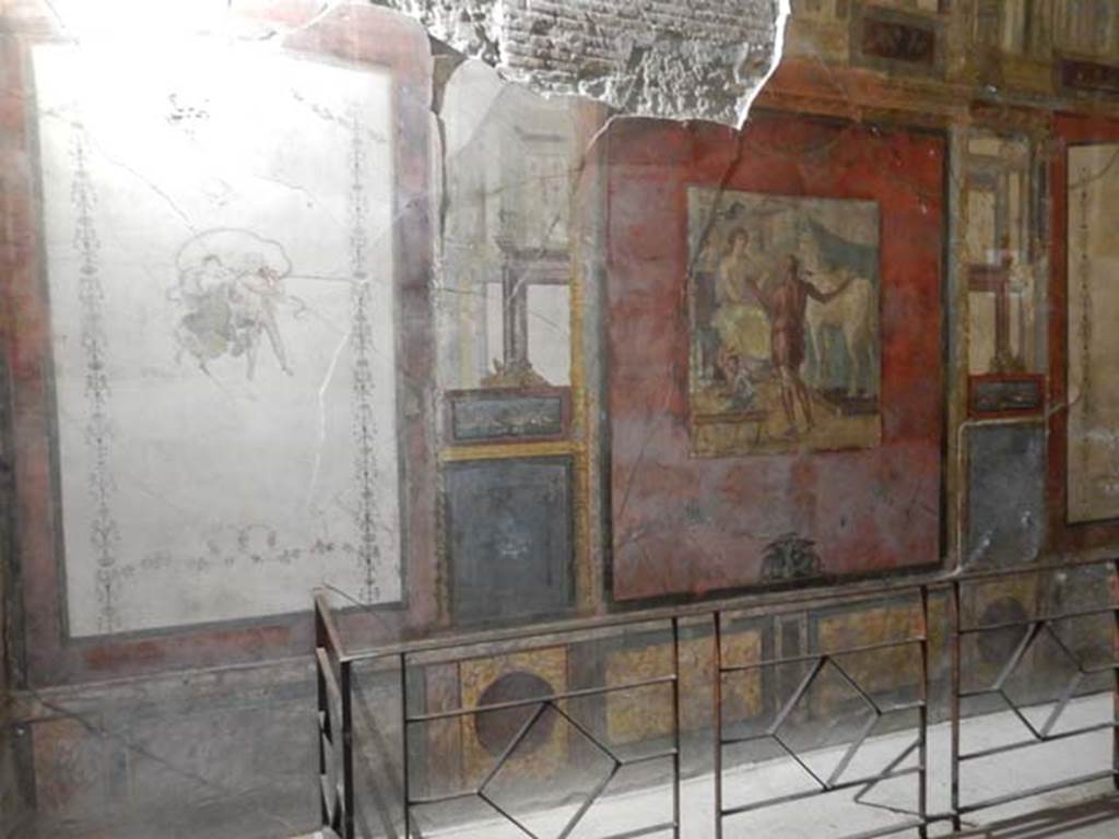 VI.15.1 Pompeii. May 2017. Looking towards the west end and central painting on the north wall. Photo courtesy of Buzz Ferebee.