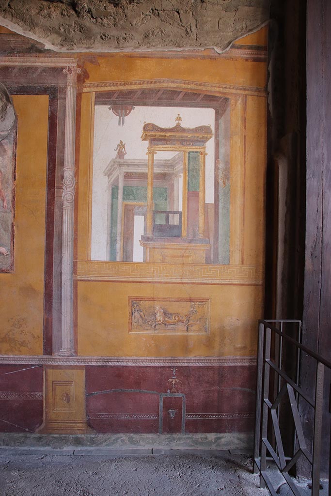 VI.15.1 Pompeii. October 2024.
South wall in south-west corner. Photo courtesy of Klaus Heese.