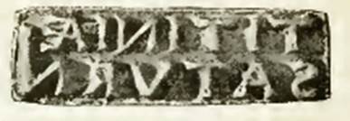 VI.15.5 Pompeii. Facsimile of bronze seal found in the atrium naming Titiniae Saturni.
See Notizie degli Scavi, 1896, (p.228)