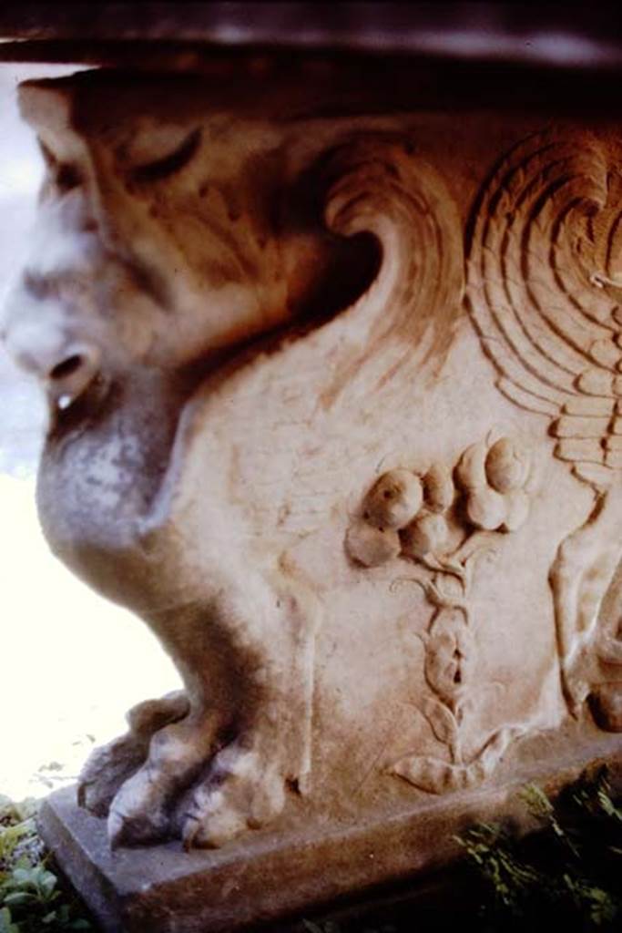 VI.15.8 Pompeii. 1968. Detail of marble table support. Photo by Stanley A. Jashemski.
Source: The Wilhelmina and Stanley A. Jashemski archive in the University of Maryland Library, Special Collections (See collection page) and made available under the Creative Commons Attribution-Non Commercial License v.4. See Licence and use details. J68f1016