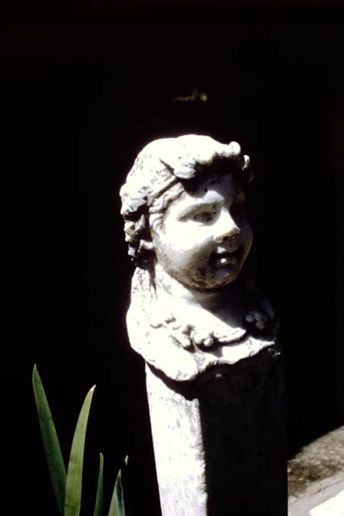 VI.16.7 Pompeii, 1968. Marble statuette on top of pedestal in north-east corner of garden area. Photo by Stanley A. Jashemski.
Source: The Wilhelmina and Stanley A. Jashemski archive in the University of Maryland Library, Special Collections (See collection page) and made available under the Creative Commons Attribution-Non Commercial License v.4. See Licence and use details. J68f0084