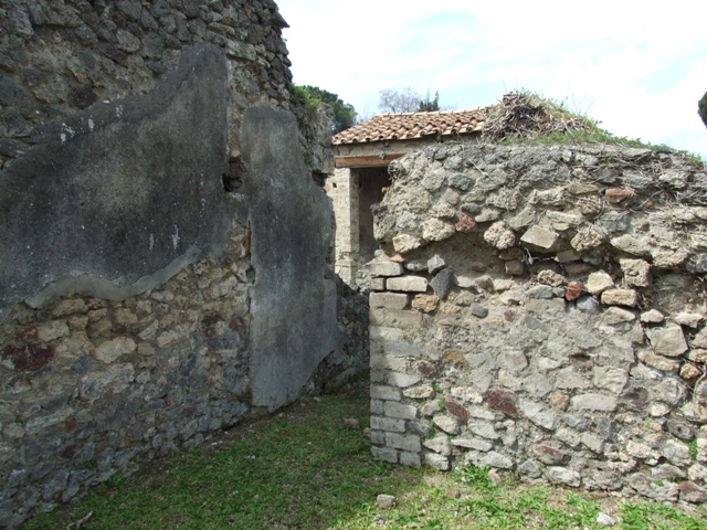 VI.16.27 Pompeii.  March 2009.  Room 8, Oecus.  North west corner with doorway to Corridor.
